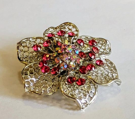 Gorgeous Red Rhinestone * Sterling Silver Ladies Blouse Brooch.
