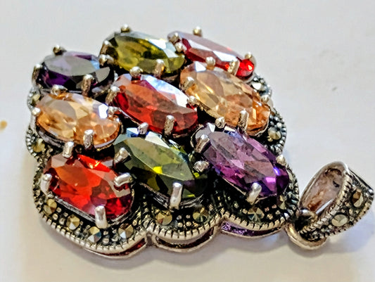 Exquisite Mosaic Multi-Stone Sterling Necklace Pendant