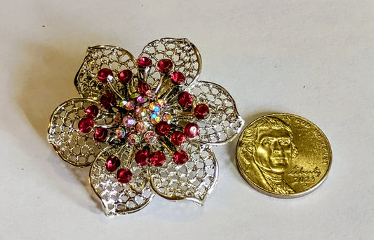 Gorgeous Sterling Silver Red Rhinestone Brooch