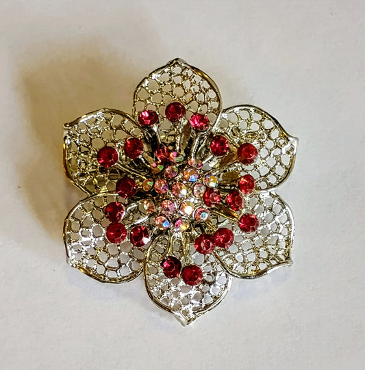 Gorgeous Red Rhinestone * Sterling Silver Ladies Blouse Brooch.