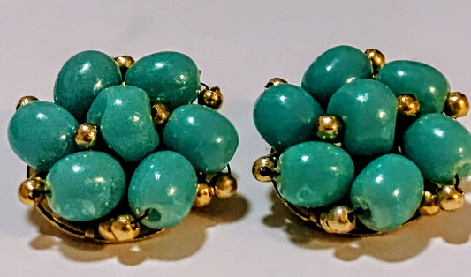 Nice Vintage Asian Teal * Gold Earrings. Hong Kong