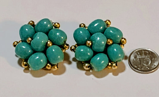 Nice Vintage Asian Teal * Gold Earrings. Hong Kong
